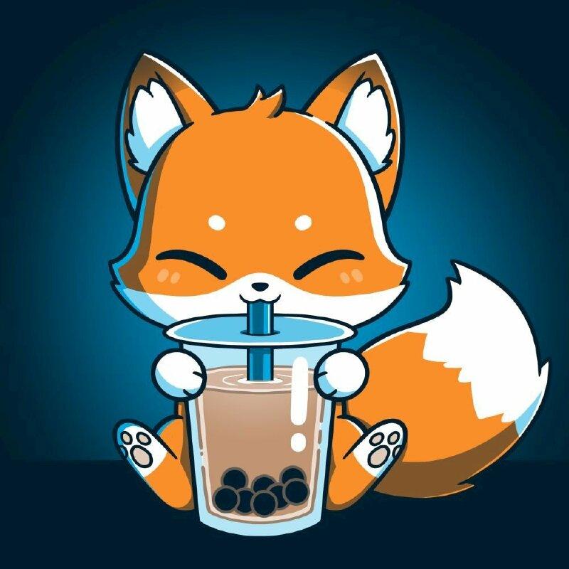 Hình ảnh con cáo uống trà sữa siêu cute