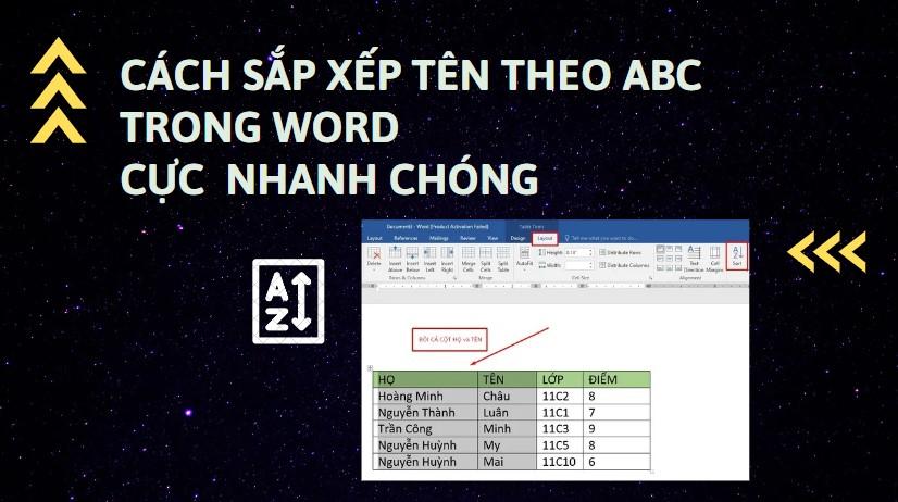 cách sắp xếp tên theo ABC trong Word