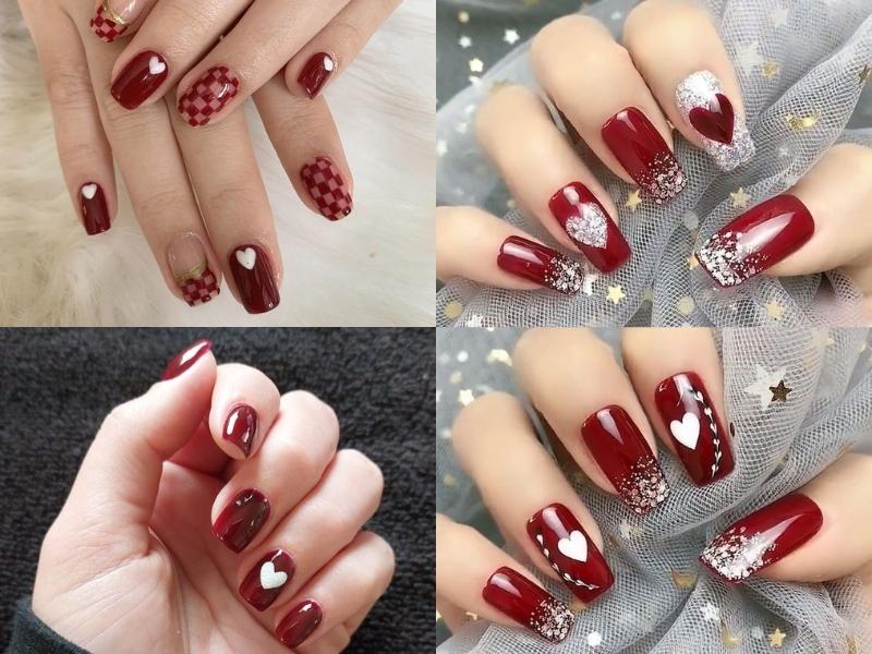 Mẫu nail tay màu đỏ