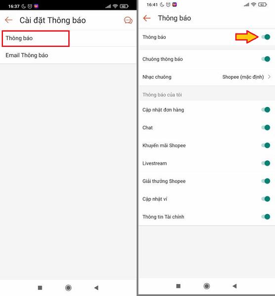 Làm thế nào để bật/tắt thông báo ứng dụng Shopee?