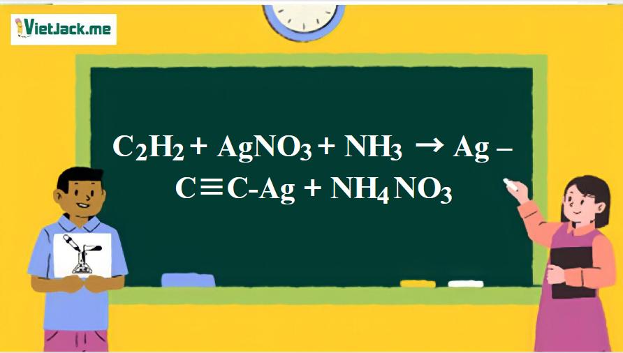 C2H2 + AgNO3 + NH3 → Ag-C≡C-Ag + NH4NO3 | Axetilen ra Bạc axetilua (ảnh 1)
