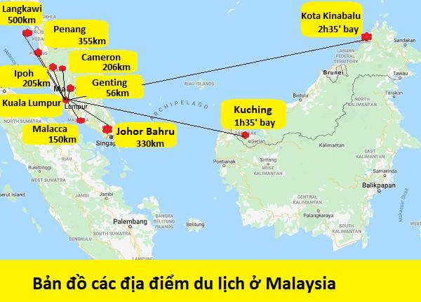 Bản đồ du lịch Malaysia tổng hợp chi tiết. Bản đồ các địa điểm du lịch, tham quan nổi tiếng ở Kuala Lumpur