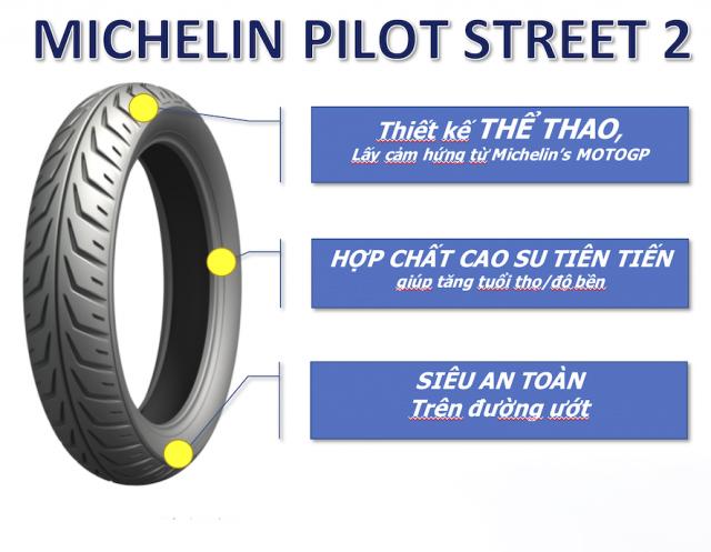 Vỏ Lốp Michelin Pilot Street 2, City Extra 60,70,80, 90, 110 (Không Ruột) Cho Exciter, Winner, Satria, Raider