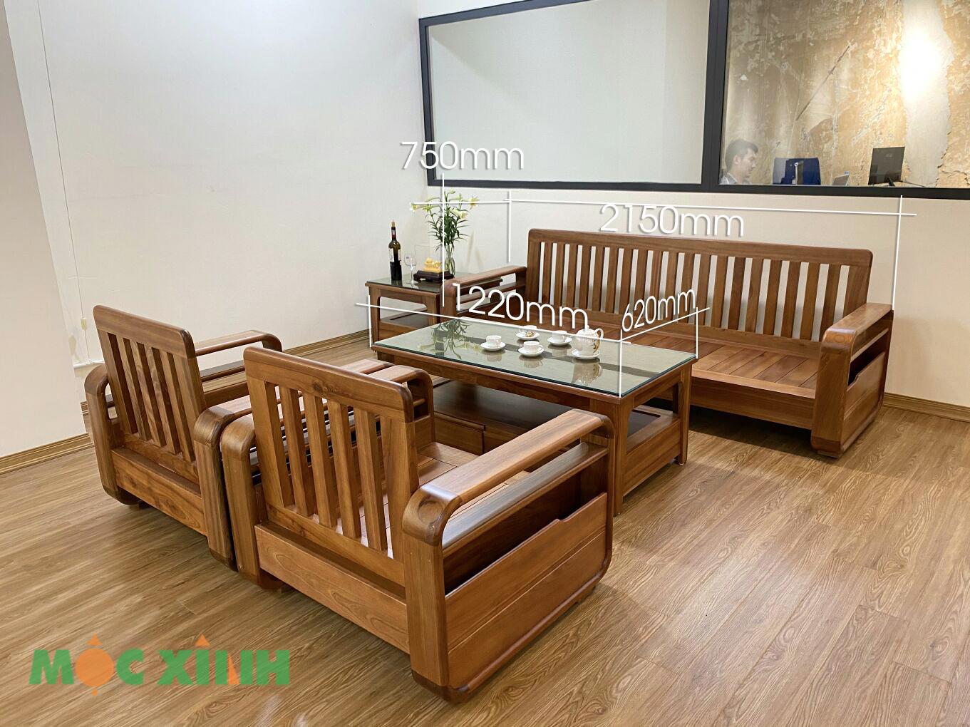 Thông số kích thước của mẫu bộ bàn ghế phòng khách gỗ xoan đào